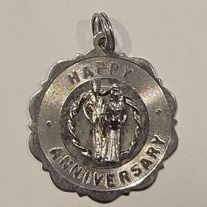 Vintage Pom Sterling Silver Garnet Happy Aniversary Charm For Bracelet